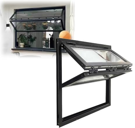 Ventana De Servicio, Ventanas De Granero Corredera Ventana De Vidrio Templado for Servicio De Alimentos, for baños, garajes y Loft(Nero,30X42inch(WxH))