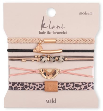 K'lani Wild Bracelets for Women – Elastic Bracelets and Boho Hair Ties – Cute Hair Ties for Women and Hair Tie Accessories – Stylish Bracelets Boho Style for Hair and Wrist – Set of 5 (Medium)