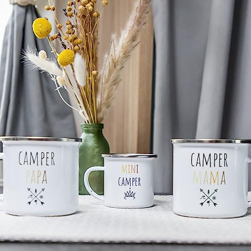 Emaille Tassen Set »Camper Familie« - Mama, Papa & Diadem (2x350ml & 1x160m)