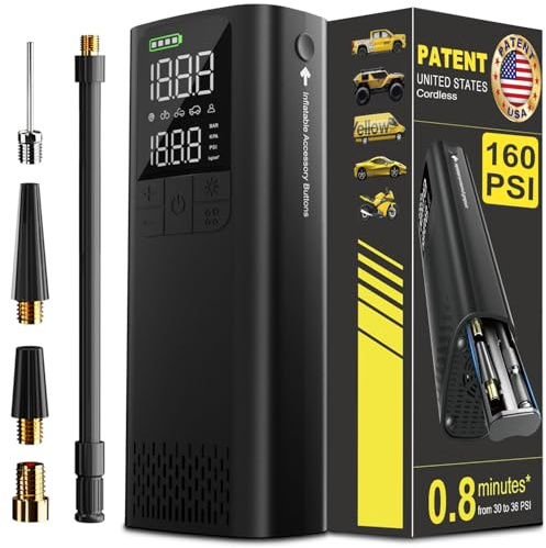 BBD Tragbarer Auto-Reifenfüller, 0,8 Minuten volle Inflation, 160 PSI, digitale elektrische Auto-Luftpumpe mit Manometer, Typ-C-Ladekabel, Notfall-LED-Licht für Auto, Fahrrad, Bälle, Motorrad