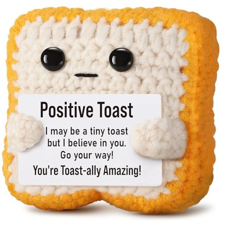 Yoljun Positiver Toast Mutmacher Geschenk, Handgehäkelter Baumwoll Glücksbringer mit Karte, Du Schaffst Das Motivationsgeschenke, Liebevolles Trost Geschenk für Studenten Freunde Neuer Job 7.5x7.5cm