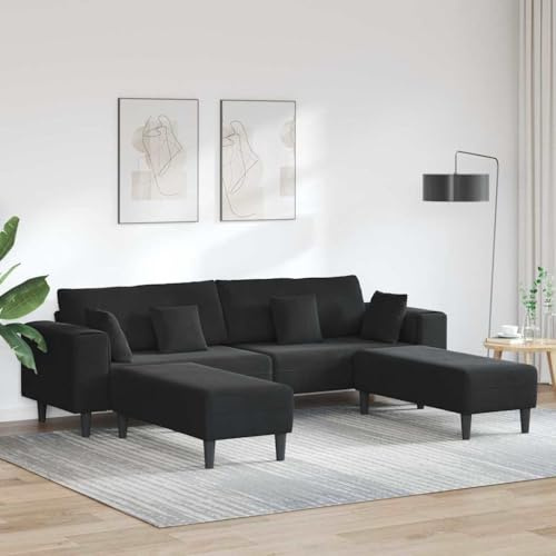 Qnhdfrt Schwarzes Samtsofa Ecksofa 250 x 188 cm mit Ottoman atmungsaktives Luxus Big Sofa für Wohnzimmer Jugendzimmer und Büro