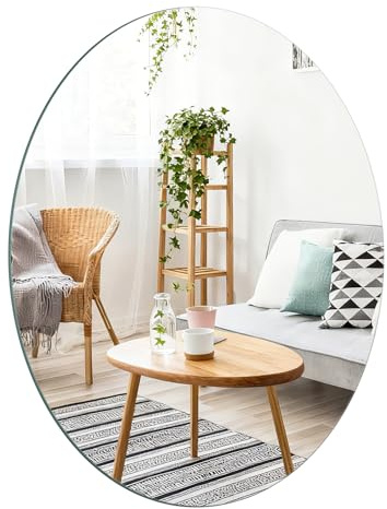 ROYUEXT Ovaler Selbstklebender Wandspiegel, 50×40cm badezimmerspiegel | Rahmenlos Dekorativer HD-Bildspiegel für Gäste-WC, Wohnzimmer, Schlafzimmer und Heimwerker