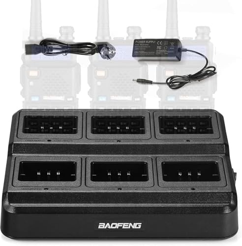 BAOFENG Caricatore a 6 vie per walkie-talkie GT-5R, stazione di ricarica multipla per radio e batterie della serie GT-5R e UV-5R, 1 pezzo