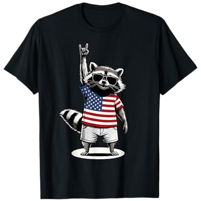 Amerikanische Flagge Waschbär USA Funny America T-Shirt