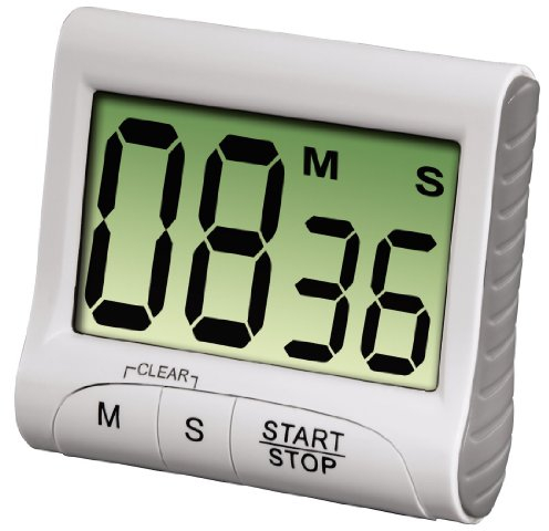 Xavax Minuteur de cuisine Numérique (Grand Ecrand LCD avec Grands Chiffres, Timer Magnétique avec Minuterie Chronomètre et Programmateur, Fixation via aimant pince ou support, Pile fournie) Blanc