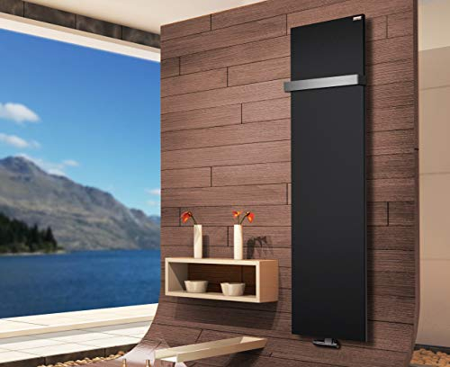 BADHEIZKÖRPER Design Mirror Steel 3 180x47cm 1118 W schwarz +1 Halter 50mm SZAGATO Handtuchwärmer Handtuchtrockner Handtuchhalter Paneelheizkörper vertikal Mittelanschluß Flachheizkörper