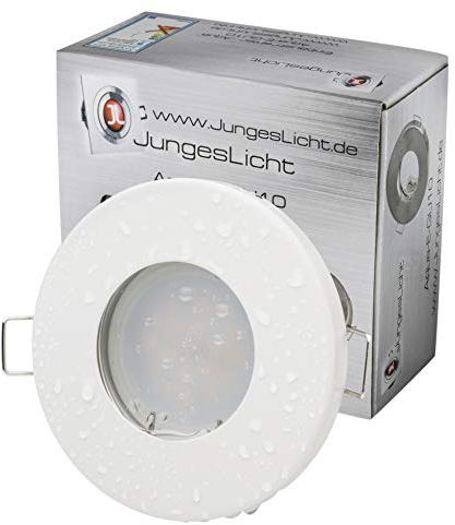 7W Bad Einbauleuchte Aqua IP65 Weiss Matt 7Watt GU10 230Volt 3000Kelvin 581Lumen Warmweiss 120Grad Abstrahlwinkel Einbauleuchte Dusche Badezimmer Lampe Austauschbar Strahlwassergeschützt