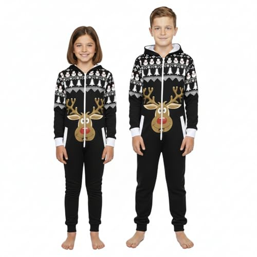 A2Z 4 Kids Girls Boys Reindeer Fleece Onesie Christmas Jumpsuit Novelty Set | Soft Novelty All In One Winter Sleepwear Costume Outfits Ages 5 to 13 Years
