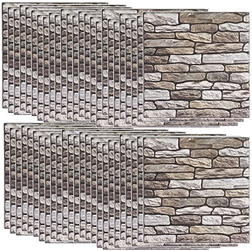 infactory Klebefliese: Selbstklebende 3D-Steinwandoptik-Fliesenaufkleber, 30 x 30cm, 20er-Set (Klebefolie für Fliesen, Fliesen-Aufkleber-Reparaturets, Reparaturset)