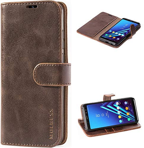 Mulbess Retro Handyhülle für Samsung Galaxy A8 2018 Hülle Leder, Handmade Magnetische Klapphülle mit TPU Stoßfeste, Kartensteckplatz, Vintage Kaffee Braun