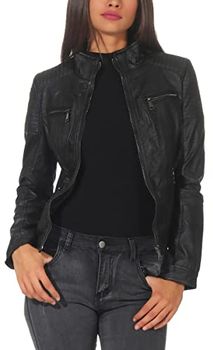 Malito Damen Jacke - figurbetonte Kunstleder Jacke mit Zipper - lässige Bikerjacke - Kurze Freizeitjacke mit Reißverschluß 5179 (XXL, schwarz)