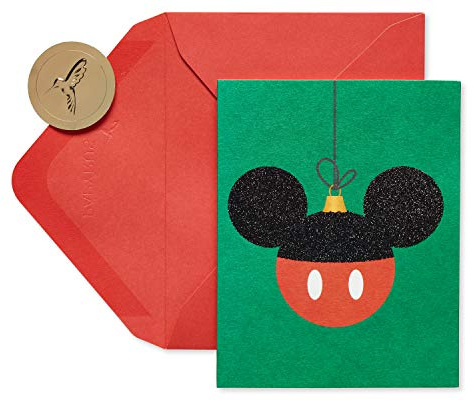 Papyrus Disney julkort förpackade med kuvert, lyckligaste och mjukaste, Musse Pigg-prydnad (20 stycken)