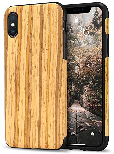 Tasikar Kompatibel mit iPhone XS Max Hülle Holz Design Hybrid Handyhülle Weiche Schutzhülle Case (Teak)