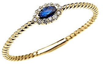 Bague Femme 9 ct Or Jaune Diamant Et Marquise Saphir Solitaire Conception De Corde