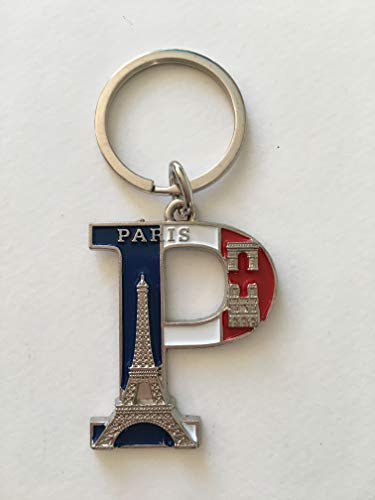 VIANAYA Schlüsselanhänger Paris Eiffelturm aus Metall und mit einem Buchstaben des Alphabets – Modell Buchstabe P – Höhe Buchstabe 4,5 cm – Gesamthöhe 8,5 cm, metallic, M