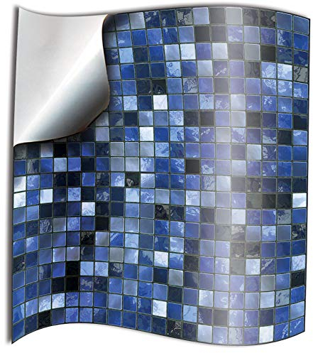 24 stück Fliesenaufkleber für Küche und Bad Blau Mosaik Wandfliese Aufkleber für 15x15cm Fliesen Deko Fliesenfolie für Küche u. Bad (15cm 24 stück, Blau)