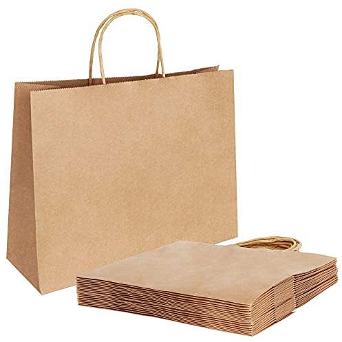 20 Stück Papiertüten mit Henkel,Papiertüten Groß,Geschenktüten,Papiertüten Braun,Geschenktüten 30 x 12x 23cm