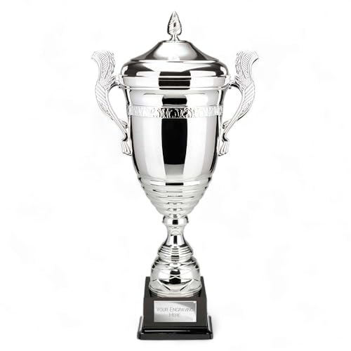 Trophy Monster Emperor Silver Metal Cup and Lid Award Finish | Impressive Size 560mm | Free Engraved Plate | for Clubs & Leagues (3 sizes)