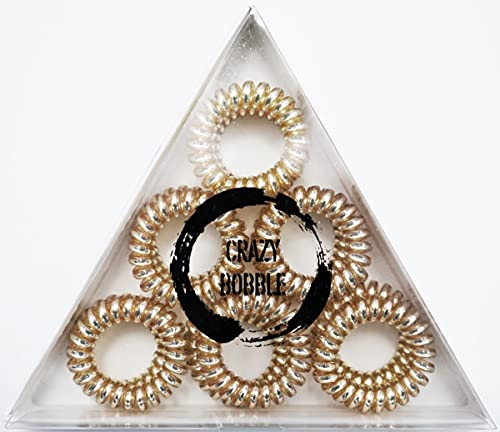 Crazy Bobble® Premium Spiralhaarbänder, Telefondraht, Pferdeschwanz-Halter, Spulenhaarbänder, 12 Stück (Gold)