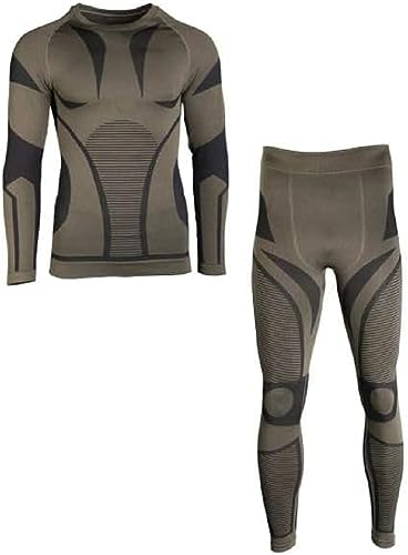 Mil-Tec Performance Funktionsunterwäsche Herren (Lang, L/XL) • Atmungsaktives & wärmendes Thermounterwäsche Set • Elastische Sportunterwäsche oder Skiunterwäsche • Oliv