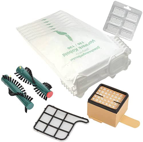 6 Staubsaugerbeutel VLIES+ Motorschutzfilter + Duftblock + Eratzbürsten passend für Vorwerk Kobold 135 136 135SC VK135 VK136 mit EB360