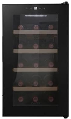 CAVIN Freistehender Weinkühlschrank - Northern Collection 15 Black, 15 Flaschen, Thermoelektrische Kühlung, Geräuschniveau 26 dB, kleiner schwarzer Kühlschrank, Glastür