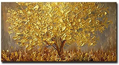 ZMFBHFBH Übergroße Bilder Wohnkultur Ölgemälde Goldener Baum Moderne Wandbilder Wanddekoration Design Wandbild 70x140cm(28x55in) mit Rahmen