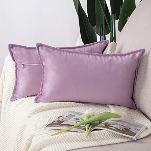 Madizz 2er Set Samt Dekorativ Zierkissenbezüge Luxus Stil Kissenbezug für Sofa für Schlafzimmer Violett 30x50 cm Rechteckigig
