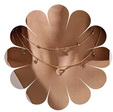 Collana da donna Doppio girocollo a clavicola Collane con ciondolo a forma di luna e di stella Collana personalizzata Catena d'argento Regali di gioielli per donne