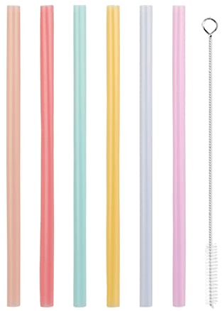 6 Stück Silikon Strohhalme, MYLERCT Strohhalme Wiederverwendbar, mit Reinigungsbürsten, Strohhalme Kinder mit Spitzer Spitze, Bunte Bubble Tea Strohhalme für Alle Getränke, Milch