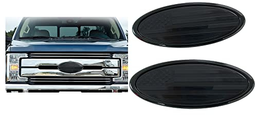 KUNIO 1 Stücke Amerikanische Flagge Frontgrill Hinten Heckklappe Emblem Passt für Ford F150 F250 F350 Edge Ranger Explorer Abzeichen Aufkleber Namensschild Emblem Logo 23cm(9inch) Schwarz