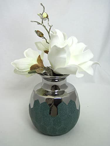 Keramik Vase Petrol-Silber, ca.20 cm hoch