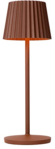 LUCIDE JUSTINE - wiederaufladbare Tischlampe Innen/Außen - Akku/Batterie - LED Dim. - 1x2W 2700K - IP54 - Mit kabelloser Ladestation - Rostfarbe