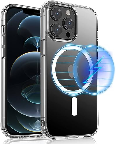 S. Dawezo Magnetische hülle für iPhone 12/12 Pro, Magnetic Wireless Charging, Militärschutz, Anti Yellow Kratzfest, Stoßfest, Schlank Transparent Handyhülle kompatibel mit iPhone 12/12 Pro