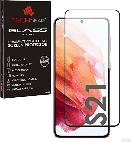 TECHGEAR Fingerabdruck Glas kompatibel mit Samsung Galaxy S21 / S21 5G Displayschutz Folie aus gehärtetem Glas mit Fingerabdruck [Voller Kleber] [Kristall Klarheit] [Kratzfest] [Anti-Blasen]