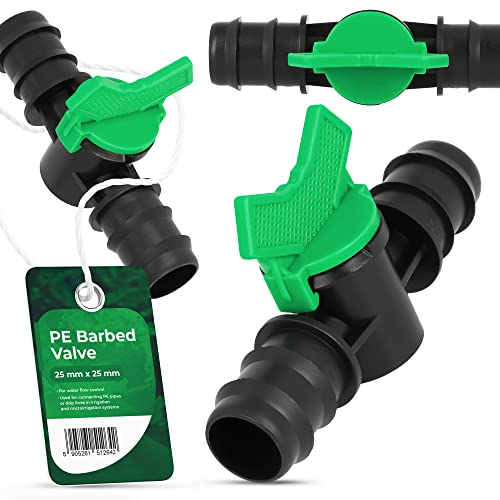 Instalguru Robinet d'arrêt à boisseau sphérique en polyéthylène - 25 x 25 mm - Système d'irrigation goutte à goutte - Raccord de tuyau de jardin - Micro irrigation - Raccord de tuyau d'arrosage