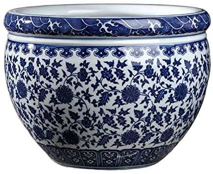 GRAWIT Ceramic Plant Pot Indoor Blue And White Porcelain Flower Ceramic Planter Large Vintage Oriental Planter Hand Printed Plant Pot Decorative Outdoor Flower Pot beautiful scenery