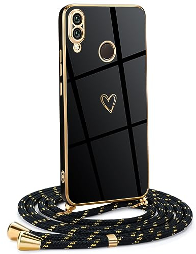 Mkej Funda para Huawei P20 Lite con Cuerda, TPU Suave Silicona diseño de corazón con Chapado en Oro de Lujo, Funda Huawei P20 Lite Cuerda para Mujeres y niñas