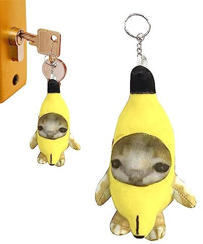 Sound Making Banana Cat Crying Cat Schlüsselanhänger - Lustige Banana Cat Happy Cat Schlüsselanhänger| Crying Banana Cat Schlüsselanhänger, Plüsch Schlüsselanhänger