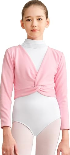 DANSHOW Girls Ballet Wrap Tops Kids Dance Cardigans Velvet Inner Sweater | Waist crossover tie, Front V neck design, Slim fit without looking bulky, Breathable and skin friendly fabric