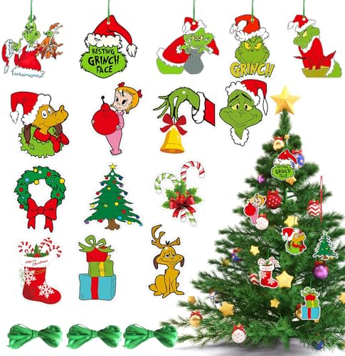 ARONRAVE Grinch Deko, 30 Stück Grinch Weihnachtsdekorationen Willkommens Weihnachtsschmuck Hängende Ornament hängende Ornament Weihnachtsschmuck für Weihnachtsbaum Dekorationen