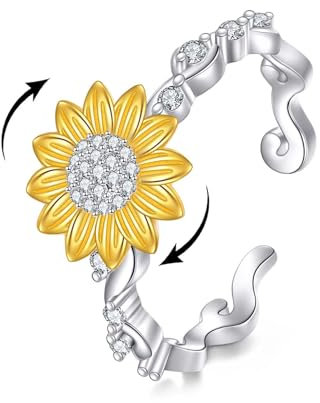 Vadmans Sonnenblumen Ring aus Sterling Silber Sonnenblumen Fidget Angst Ring Du Bist Mein Sonnenschein Schmuck Geschenke für Frauen