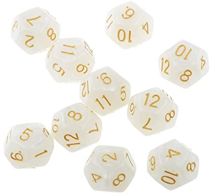 Tiuimk Set di 10 dadi bianchi con motivo perlato, 12 facce, materiale acrilico