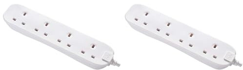 Masterplug BFG110N-MP Four Socket Long Extension Lead, 1 Metre, White (Pack of 2)