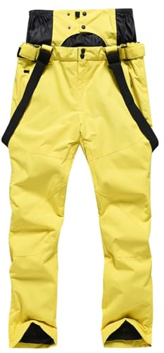 Cihdmfb Skihose Schneehose Damen Wasserdicht Winddichte Softshellhose Outdoorhose Warme Gefütterte Hosenträgerhose mit Verstellbarer Snowboardhose Skilanglaufhose Wanderhose Ski Pant(D Gelb,XL)