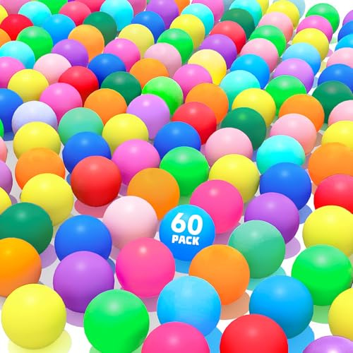 60Pcs Table Tennis Balls,40mm Plastic Ping Pong Ball for Game,Party,DIY Arts,Pet Toy,Decor,Multi Colored,Less Bounce