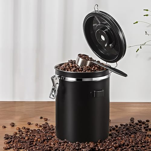 Accmuzzy Kaffeedose Luftdicht 1,8L - Behälter aus Edelstahl für Gemahlenen Kaffee Mit Löffel und Kalenderrad - Vorratsdose für Tee, Nüsse, Kakao (1.8L)