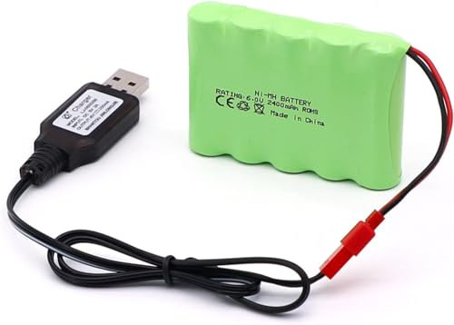 YUNIQUE GREEN-CLEAN-POWER - Batterie RC 6 V 2 400 mAh, batterie rechargeable Ni-MH AA, avec prise JST, pour voiture RC, bateau RC, réservoir RC, outils électriques | Dimensions 52 x 72 x 15 mm | Avec
