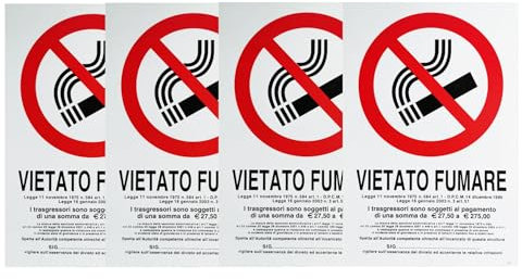 Segnaletica con Nastro Adesivo Cartello Vietato Fumare 20 x 30cm, per Negozi, Magazzini, Bar (4)